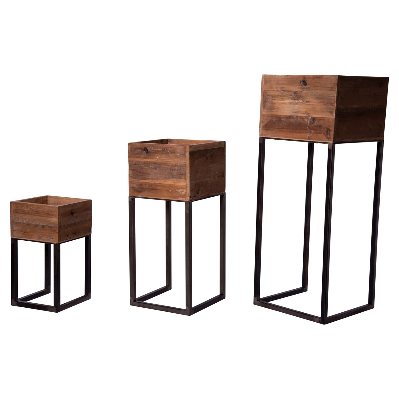 Creative Design Set of 3 Beige and Black Powder Coated Outdoor Standing Planters 29.25"
